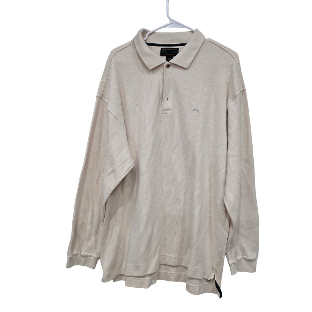 Alexander Julian Colours Mens XXL Cream Ribbed Long Sleeve Polo Shirt Cotton